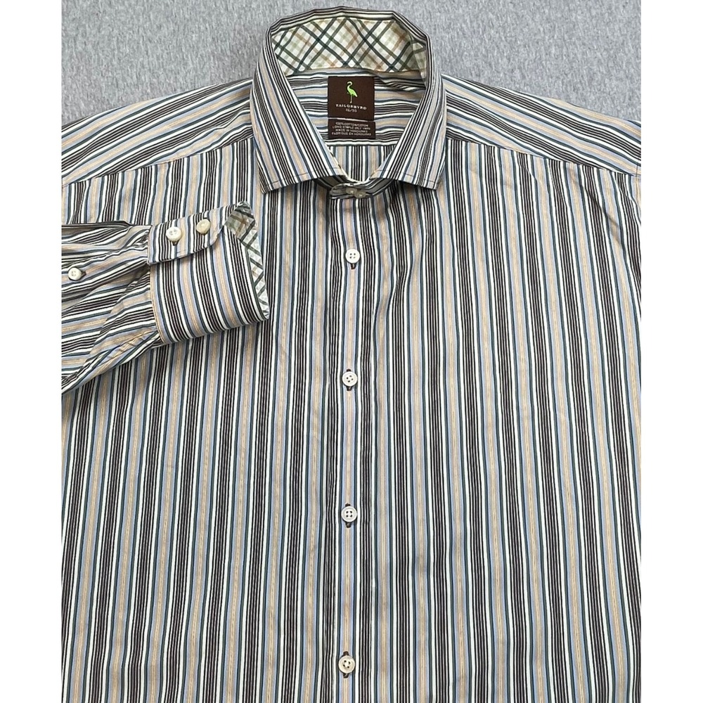 Tailorbyrd Shirt Mens XL Striped 100% Cotton 2-Ply Yarn Button Up